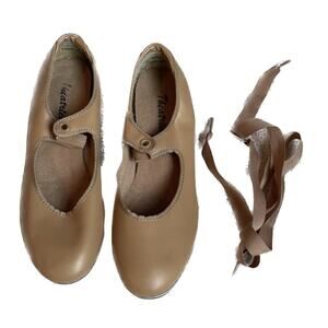 Theatricals Dance Women’s Tap Shoes Mary Jane  sz 5 M Tan Removable Ribbon